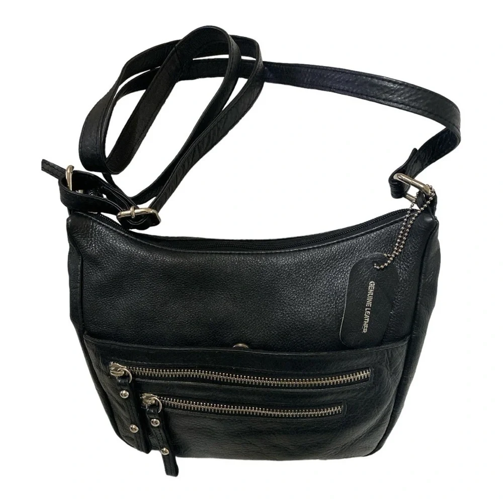 MARCO AVANÉ Soft Leather Crossbody Bag Exterior Zipper Pockets Black Lea…
